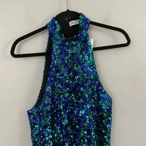 ZARA MULTICOLOR SEQUINED HALTER NECK DRESS medium 9205/102 - Picture 9 of 12